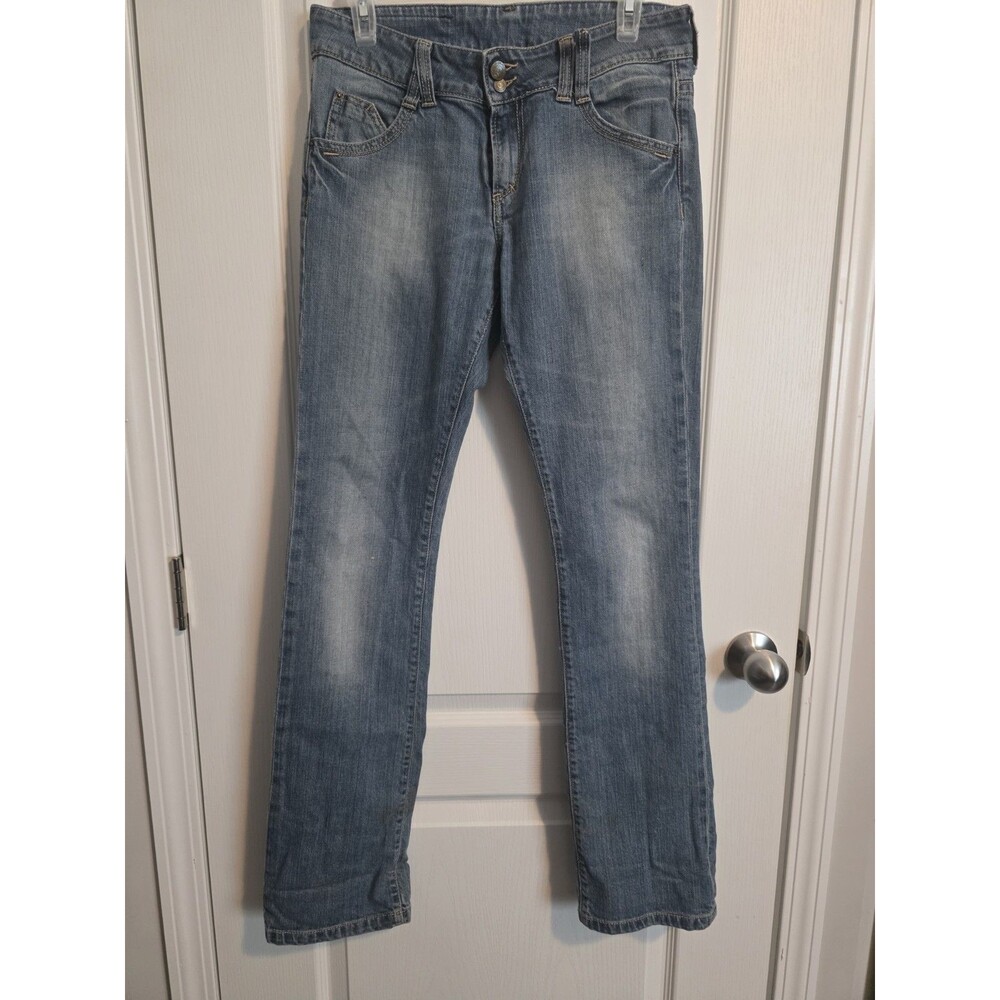 Y2K B'Y'K Womens Straight Blue Denim Jeans Wash Button 5-Pocket Design 107